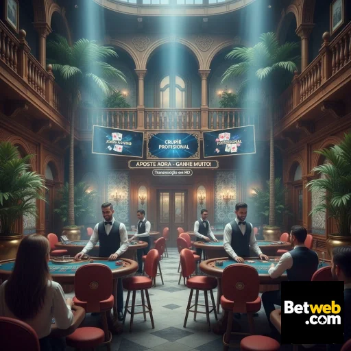 Ambiente de cassino da betweb com croupiers e mesas de jogo.