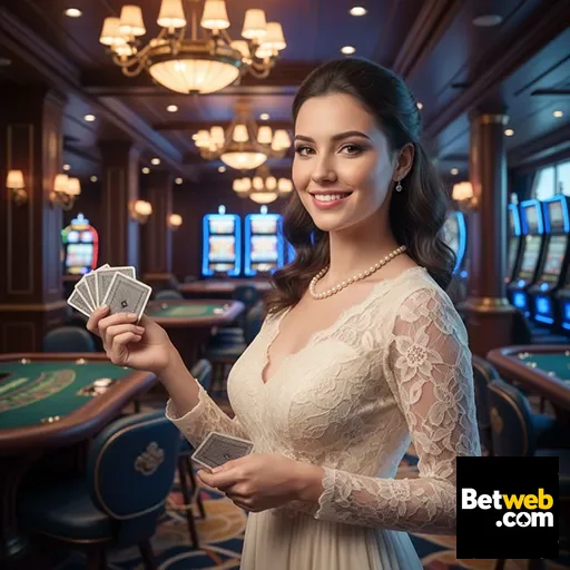 Jogadora segurando cartas em cassino da betweb.