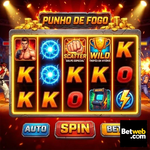 Slot 'Punho de Fogo' destacando recursos do cassino Betweb.