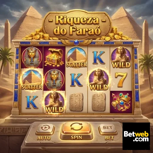 Slot 'Riqueza do Faraó' no site betweb com símbolos egípcios.