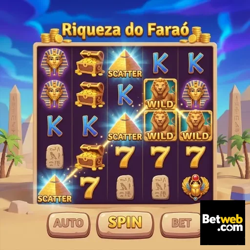 betweb mostra a tela do jogo Riqueza do Faraó em dispositivo móvel.