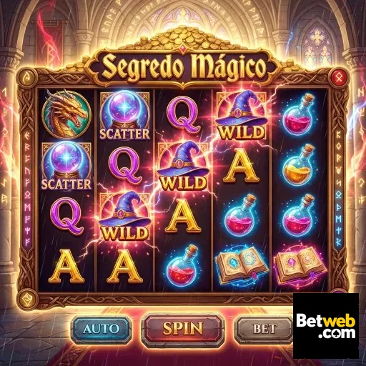 Tela do jogo 'Segredo Mágico' no site betweb com símbolos de slot.
