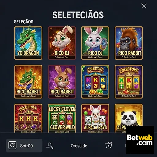 Tela de seleção de jogos da betweb com slots populares.