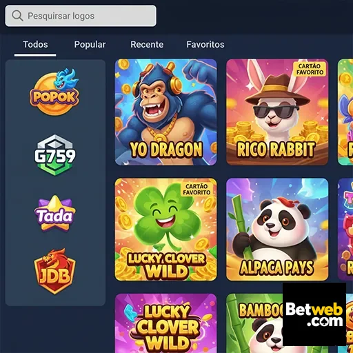 Interface de jogos de slot na betweb com opções VIP.