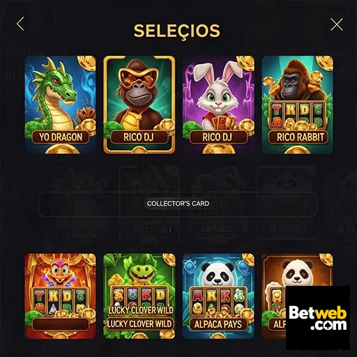 Tela de seleção de slots VIP na betweb com animais e prêmios.